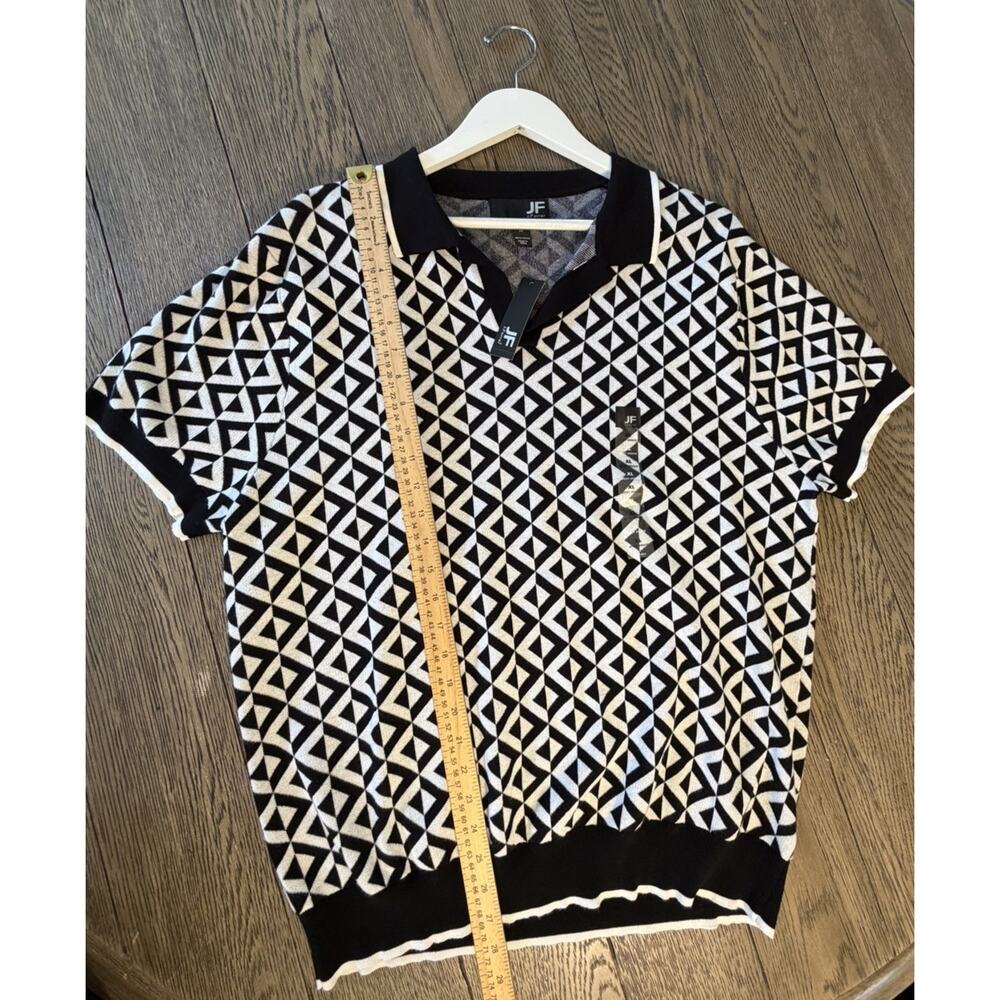 NWT JF J.Ferrar Mens XL Short Sleeve Collar Polo Golf Shirt Black & White - Picture 3 of 4